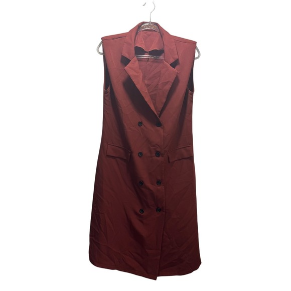 SHEIN Jackets & Blazers - Rust Terracota Double Breasted Sleeveless Blazer Dress Longline Vest Coat S